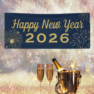 Fireworks Gold Blue 2027 Happy New Year Party Banner