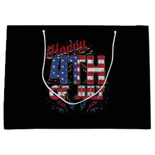Fireworks Happy 4th of July US Flag American 4th o Large Gift Bag