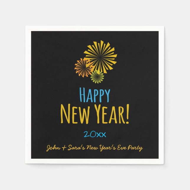 Fireworks Happy New Year, Party Napkin (Front)