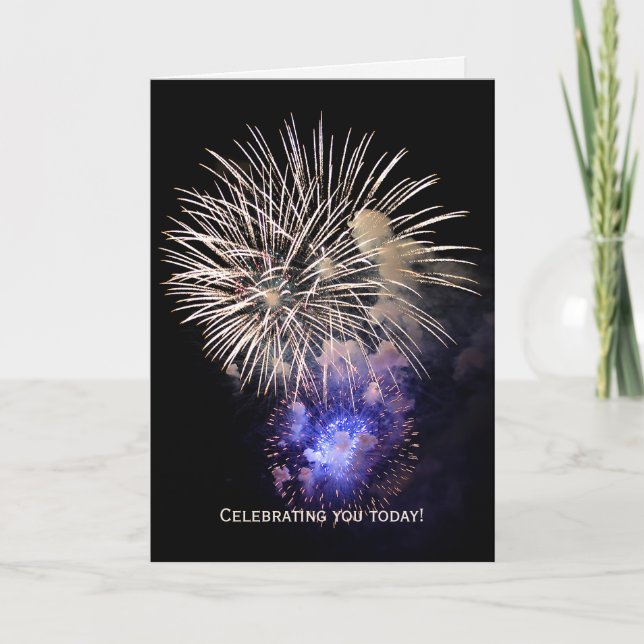 Fireworks in black sky for birthday card (Front)