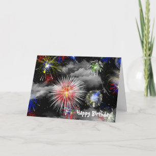 Fireworks in clouds birthday card