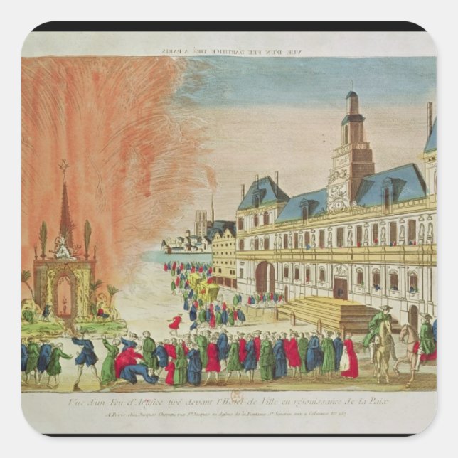 Fireworks in front of the Hotel de Ville in Paris Square Sticker (Front)