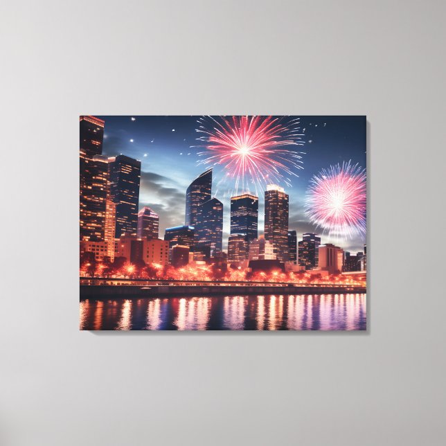 Fireworks in night city canvas print (Front)