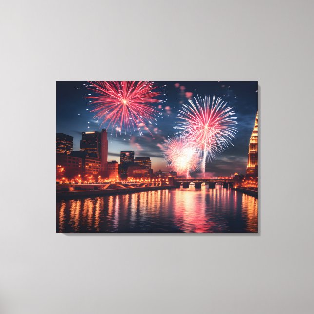 Fireworks in night city canvas print (Front)