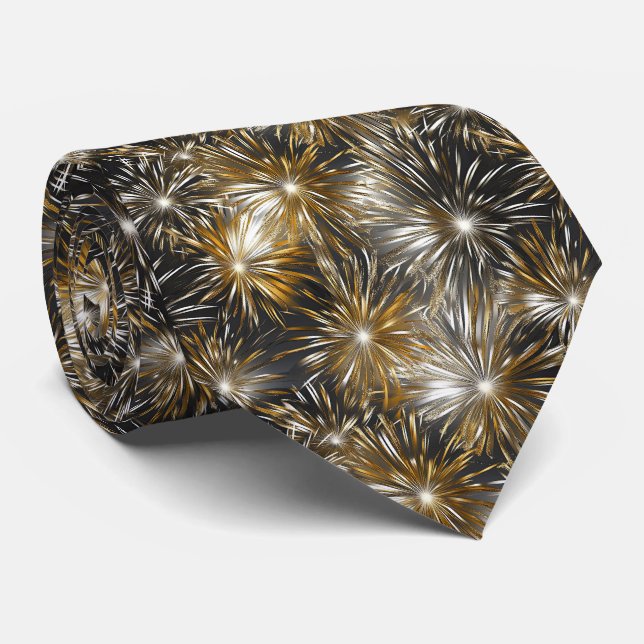Fireworks in White and Gold on Grey Tie (Rolled)