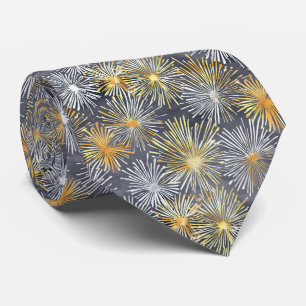 Fireworks in White and Gold on Light Grey Neck Tie
