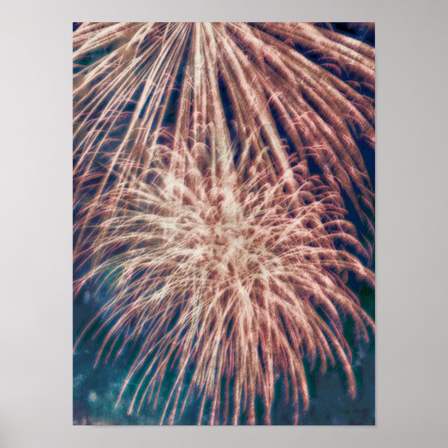 Fireworks Independence Day Teal 4th Of July Poster (Front)