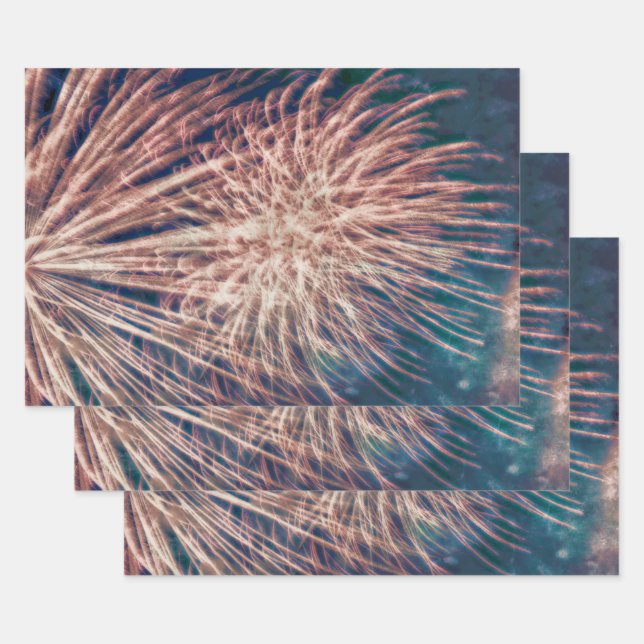 Fireworks Independence Day Teal 4th Of July Wrapping Paper Sheet (Set)