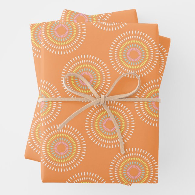 Fireworks Japanese Orange Wrapping Paper Sheet (In situ)