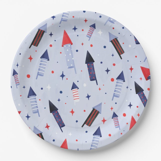 Fireworks July 4th Paper Plates (Front)