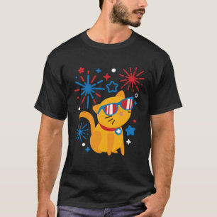Fireworks Meowica 4th Of July USA Flag Merica Cat T-Shirt