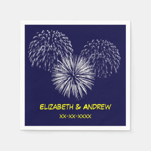 Fireworks, Navy Blue Background, Name Monogram Napkin