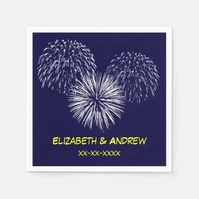 Fireworks, Navy Blue Background, Name Monogram Napkin (Front)