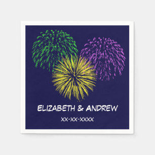 Fireworks, Navy Blue Background, Name Monogram Napkin