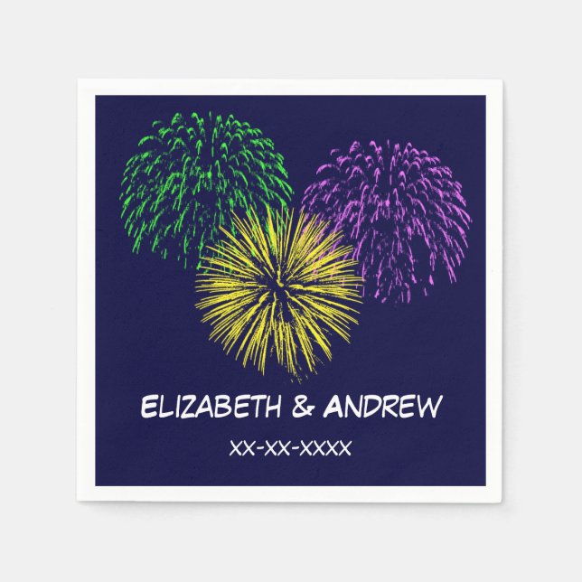 Fireworks, Navy Blue Background, Name Monogram Napkin (Front)