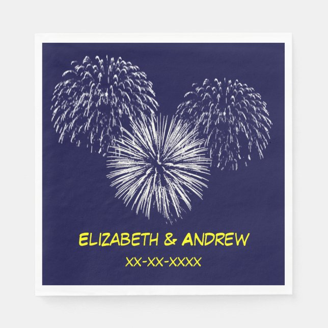 Fireworks, Navy Blue Background, Name Monogram Napkin (Front)