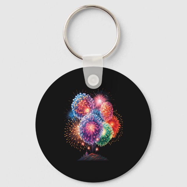 Fireworks New Year's Eve Party Long Sleeve  Keychain (Front)