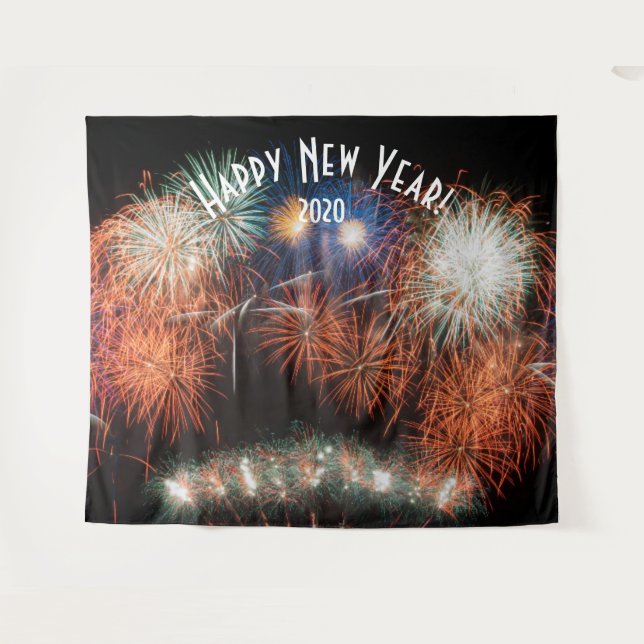 Fireworks New Years Orange Photo Booth Backdrop Tapestry (Front (Horizontal))