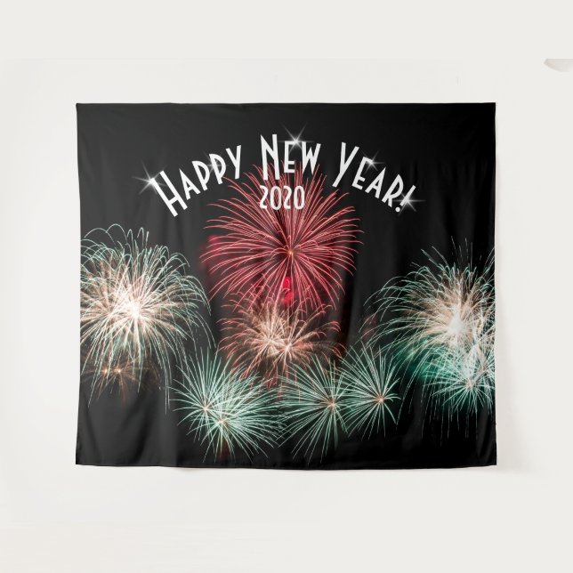 Fireworks New Years Photo Booth Backdrop Banner Tapestry (Front (Horizontal))