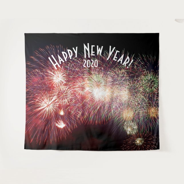 Fireworks New Years Red Photo Booth Backdrop Tapestry (Front (Horizontal))