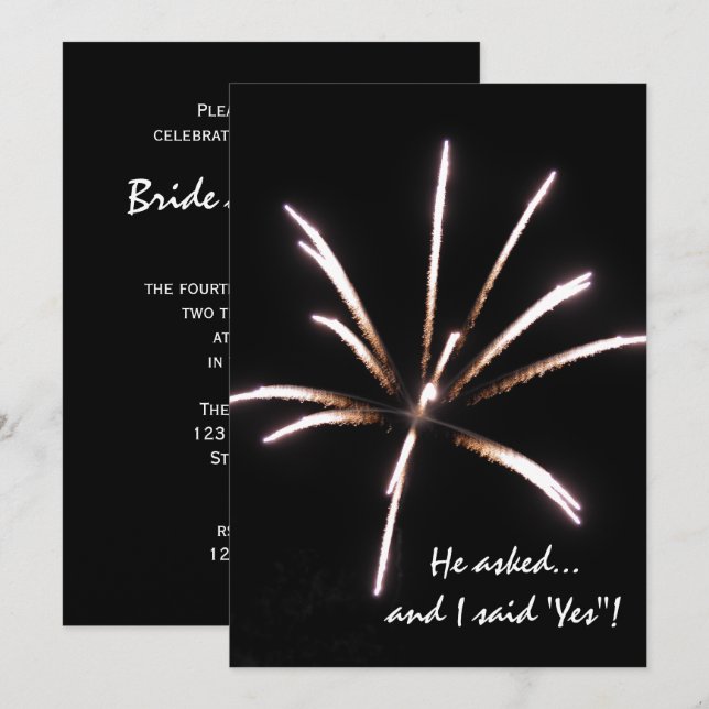 Fireworks on Black Summer Engagement Party Invitation (Front/Back)
