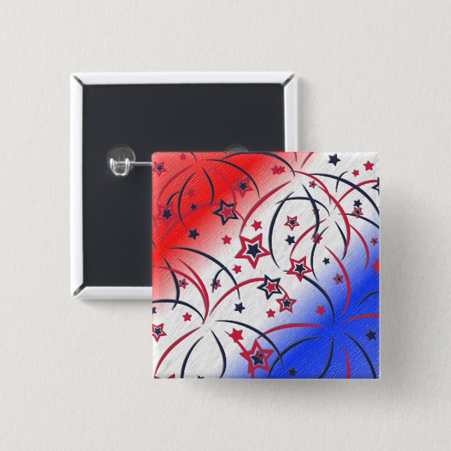 Fireworks on Red White Blue 2 Inch Square Button (Front & Back)