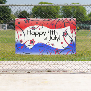 Fireworks on Red White Blue Banner