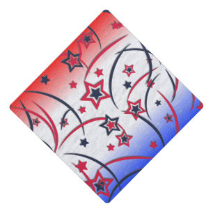 Fireworks on Red White Blue Graduation Cap Topper