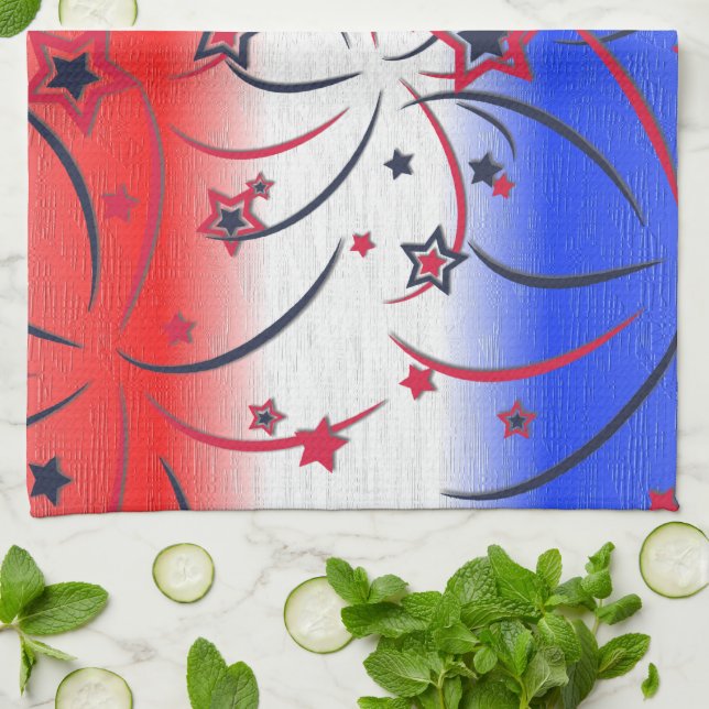 Fireworks on Red White Blue Kitchen Towel (Folded)
