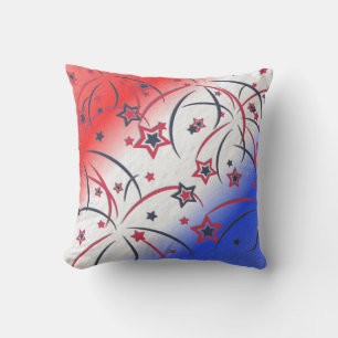 Fireworks on Red White Blue Outdoor Pillow