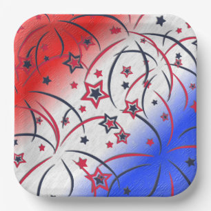 Fireworks on Red White Blue Paper Plate