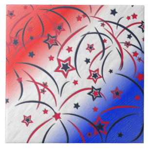 Fireworks on Red White Blue Tile