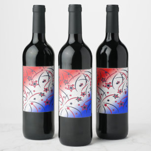 Fireworks on Red White Blue Wine Label