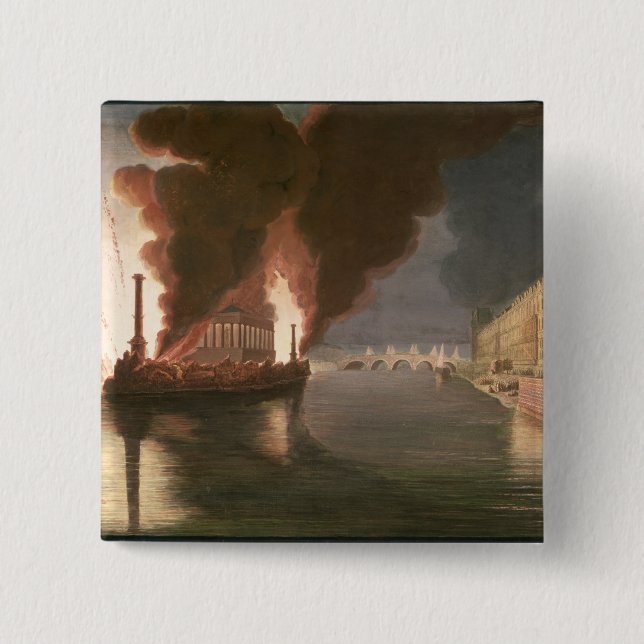 Fireworks on the Seine 2 Inch Square Button (Front)