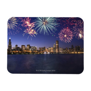 Fireworks over Chicago skyline 2 Magnet