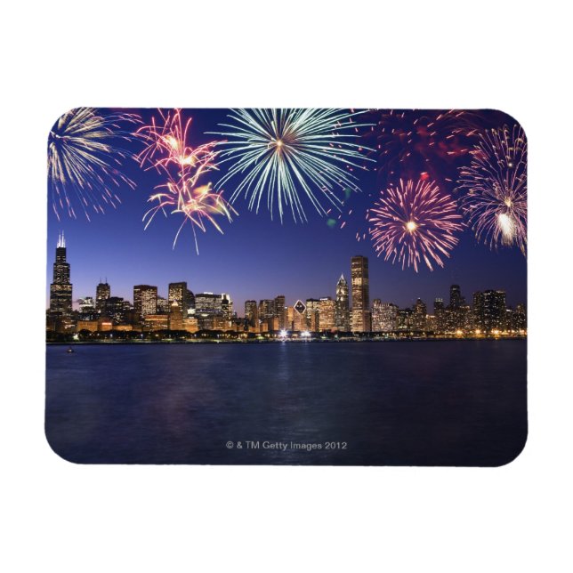 Fireworks over Chicago skyline 2 Magnet (Horizontal)