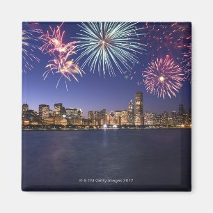 Fireworks over Chicago skyline 2 Magnet