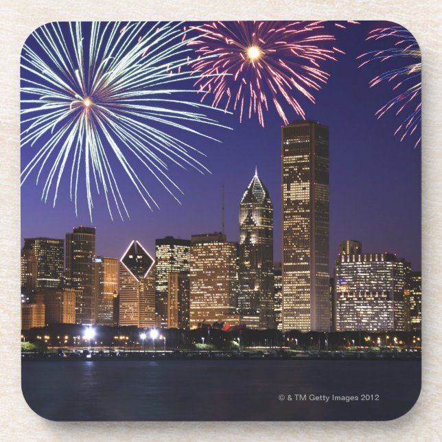 Fireworks over Chicago skyline Coaster (Front)