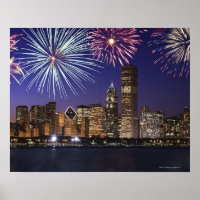 Fireworks over Chicago skyline