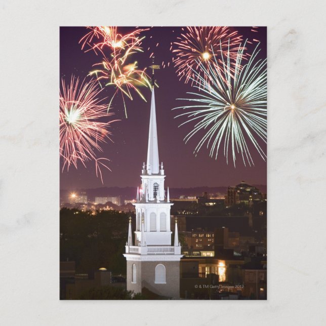 Fireworks over downtown Boston landmark Postcard (Front)