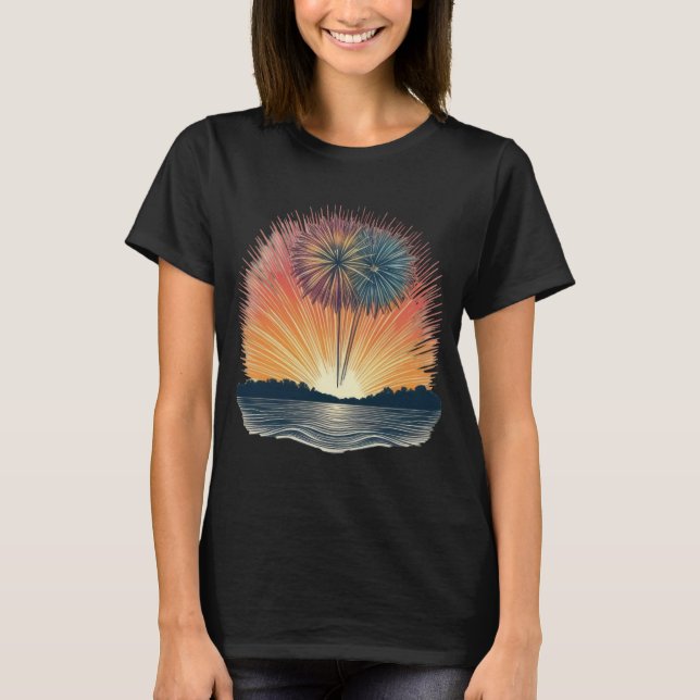Fireworks Over Sunset Lake T-Shirt (Front)