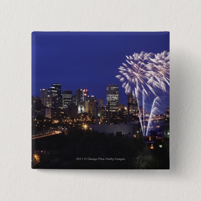 Fireworks Over The City 2 Inch Square Button (Front)
