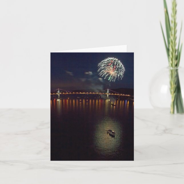 Fireworks Over The Hudson River Holiday Card (Front)