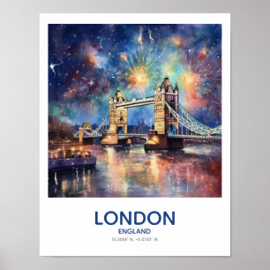 Fireworks Over the Tower Bridge - London, England Poster