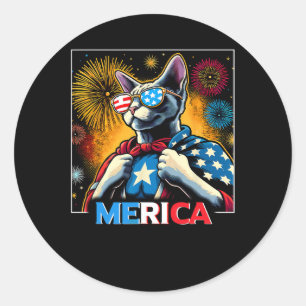 Fireworks Patriotic Devon Rex Cat Merica Classic Round Sticker