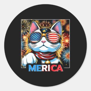 Fireworks Patriotic Maneki Neko Cat Merica  Classic Round Sticker