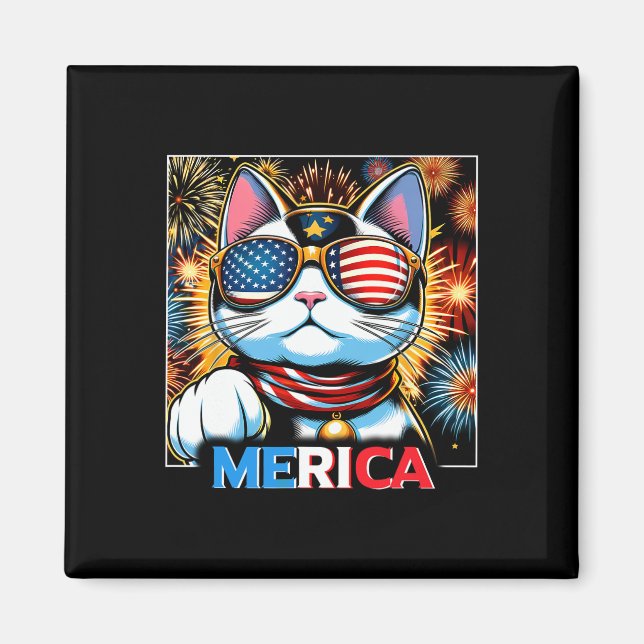 Fireworks Patriotic Maneki Neko Cat Merica  Magnet (Front)