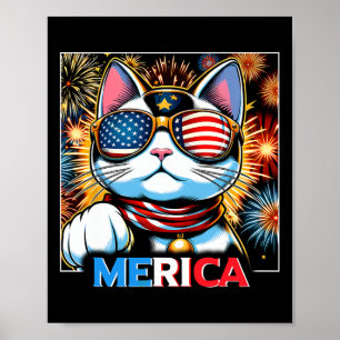 Fireworks Patriotic Maneki Neko Cat Merica Poster