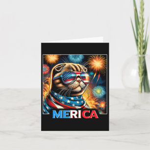Fireworks Patriotic Scottish Fold Cat Merica  Card