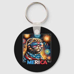 Fireworks Patriotic Scottish Fold Cat Merica  Keychain